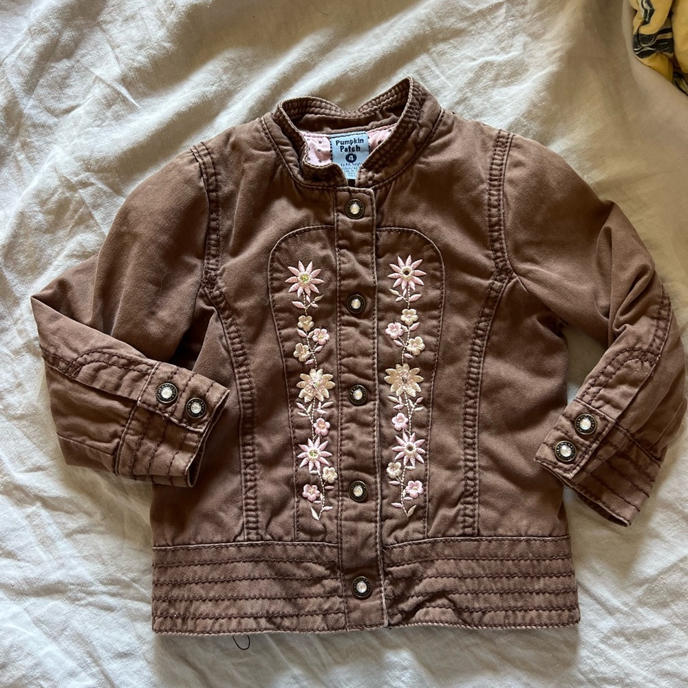Pumpkin Patch Brown y2k Jacket with embroidered flowers